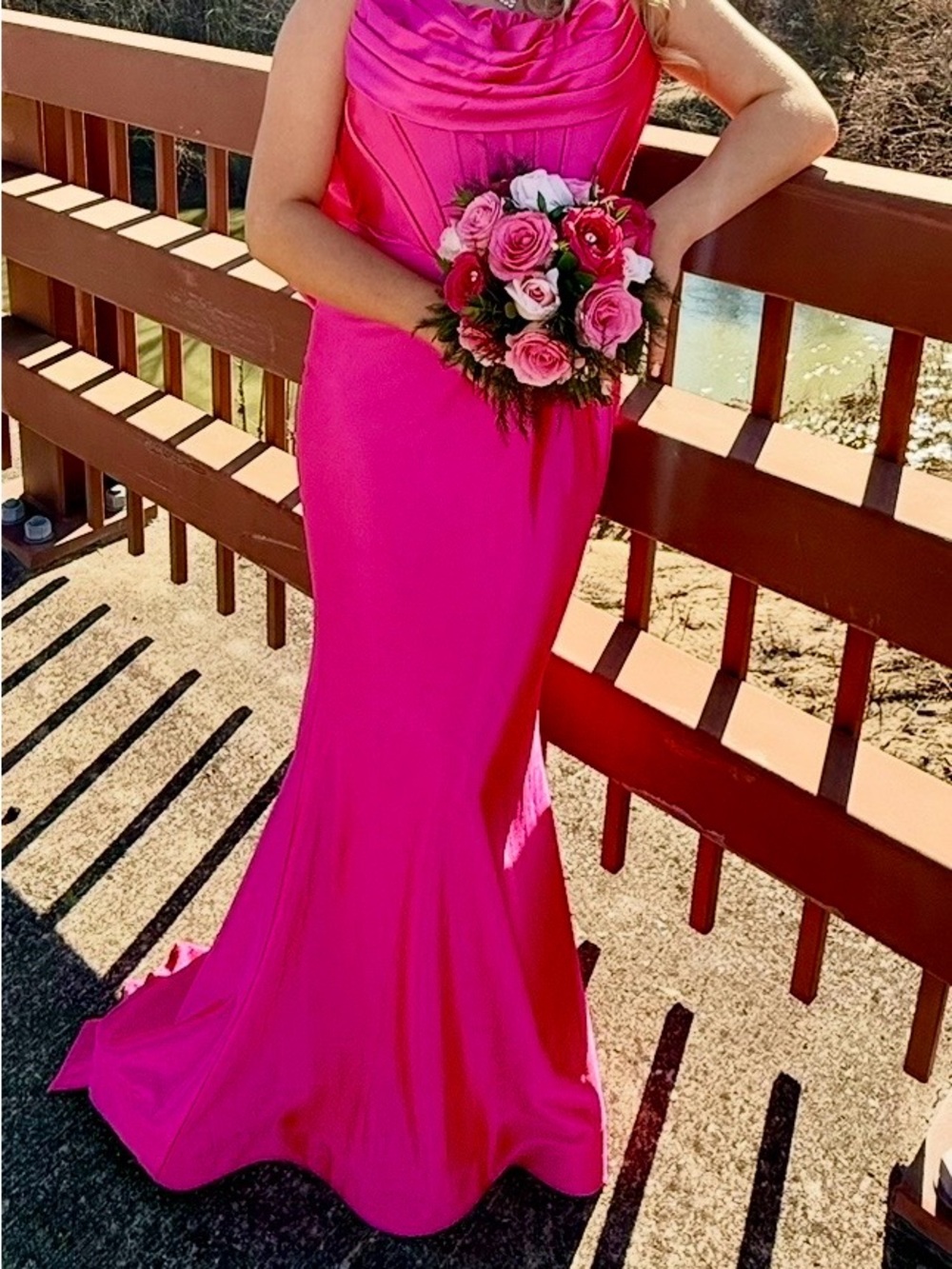 Jovani Hot Pink Strapless Prom Gown